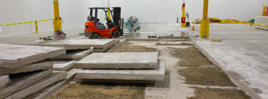 concrete slabs cut out of floor